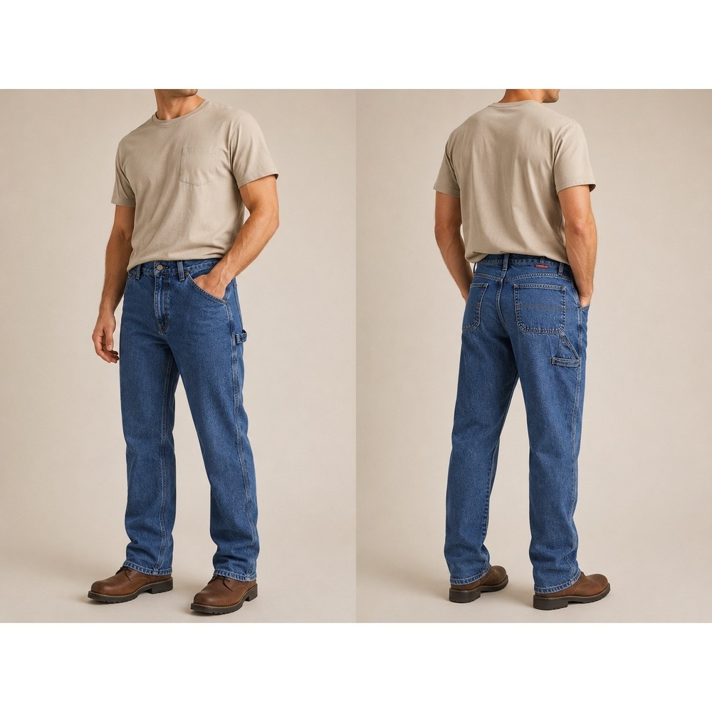 Wrangler Carpenter Jeans‎ Mens 34x30 Relaxed Fit Blue Denim Utility Workwear